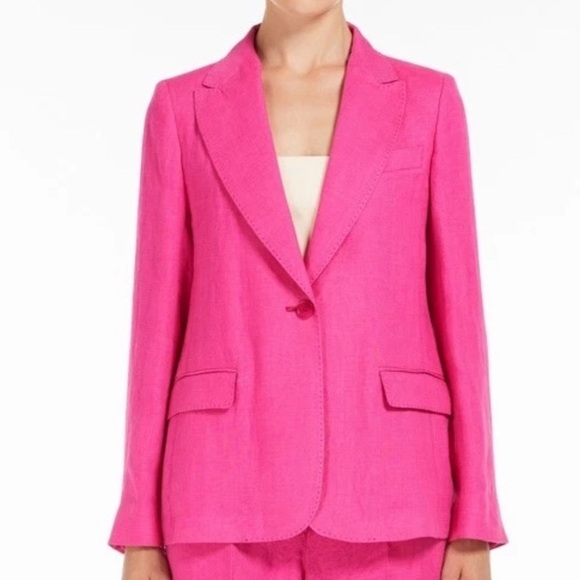 WEEKEND MAX MARA Nalut Linen Canvas Single Breast Blazer Size 16 Fuchsia $575 - Picture 1 of 16